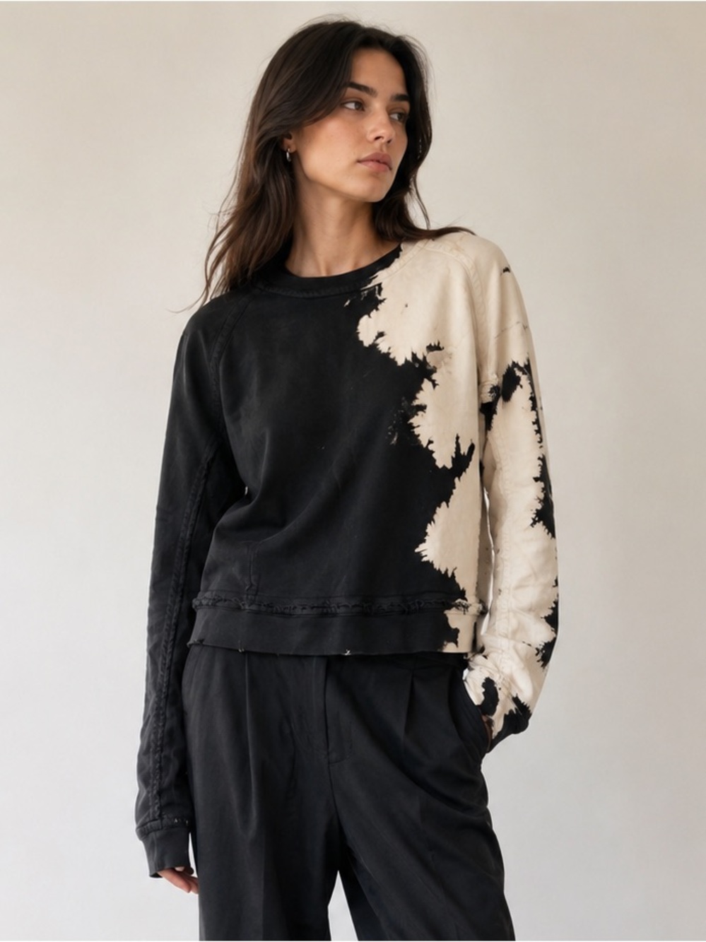 Haider Ackermann Sweatshirt Black & Cream Tie Dye Distressed Designer Size S - Picture 9 of 9